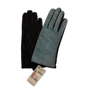 Leather Gloves Teal Blue Snake Animal Print Size M